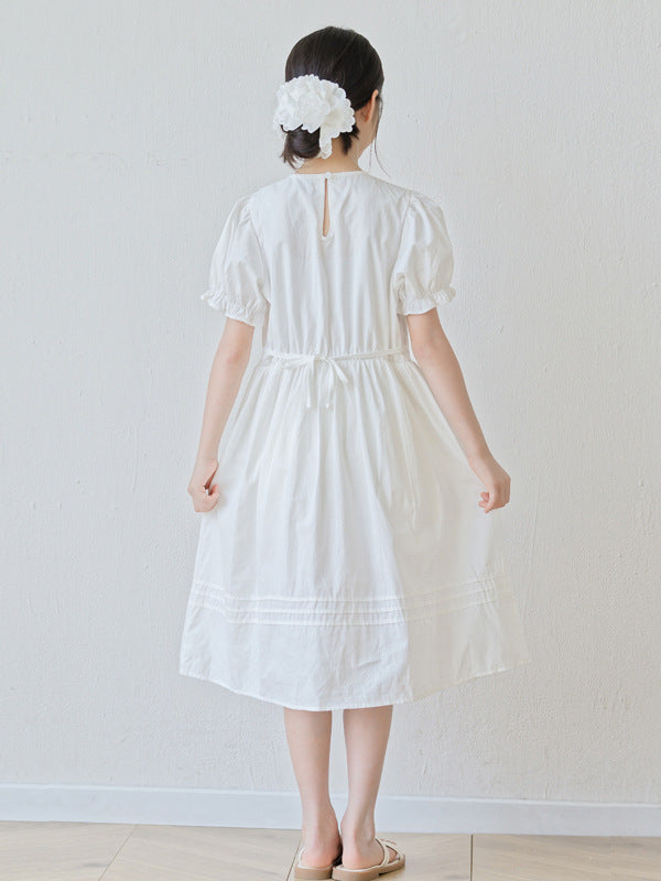 Summer Arrival Short Sleeves Solid Color Crew Neck Dress for Stylish Girls