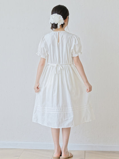 Summer Arrival Short Sleeves Solid Color Crew Neck Dress for Stylish Girls