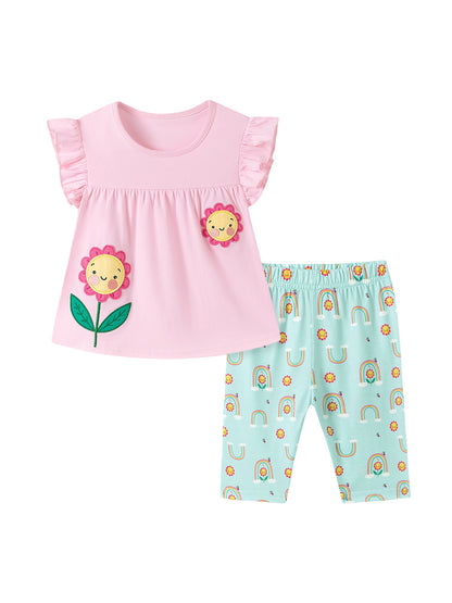 Summer Hot Selling Baby Kids Girls Short Sleeves Flowers Cartoon Pattern T-shirt and Pants Clothing Set, MyKids-USA®, Baby & Toddler Outfits, MyKids-USA -  -  -  -  -  -  - .