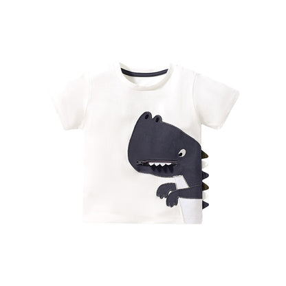 Boys’ Dinosaur Design T-Shirt With Pocket In European And American Style For Summer
