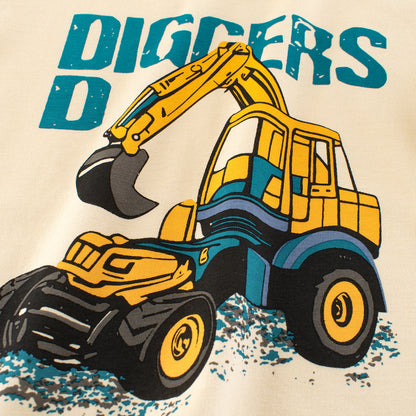 Summer Boys’ Digger Cartoon and Letters Pattern T-shirt in European and American Style, MyKids-USA®, Baby & Toddler Tops, MyKids-USA -  -  -  -  -  -  - 