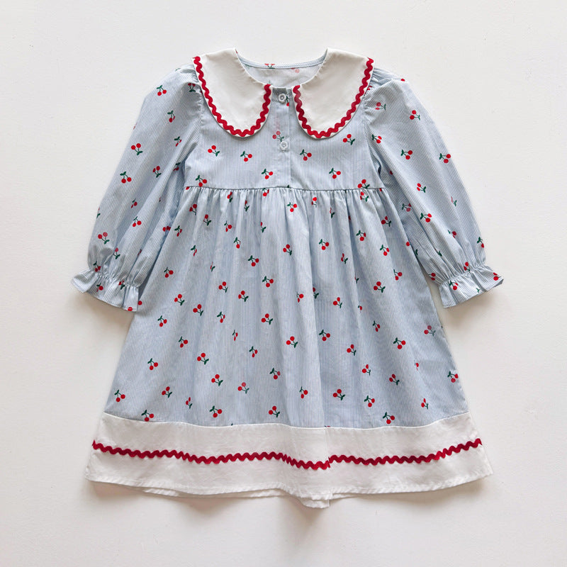 Autumn Arrival Baby Kids Girls Cherry Pattern Long Sleeves Dress with Collar, MyKids-USA®, Baby & Toddler Dresses, MyKids-USA -  -  -  -  -  -  - 