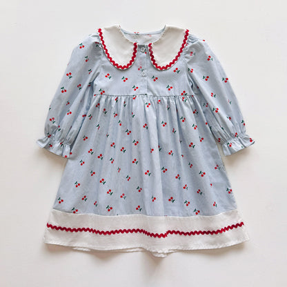 Autumn Arrival Baby Kids Girls Cherry Pattern Long Sleeves Dress with Collar, MyKids-USA®, Baby & Toddler Dresses, MyKids-USA -  -  -  -  -  -  - 