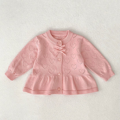 Autumn Arrival Baby Girls Comfortable Solid Color Hearts Hollow-out Pattern Knitted Long Sleeves Coat, MyKids-USA®, Baby & Toddler Coats & Jackets, MyKids-USA - Size/Age - 66 (3-6M) - Color - Pink -  -  - TR2507102121-B