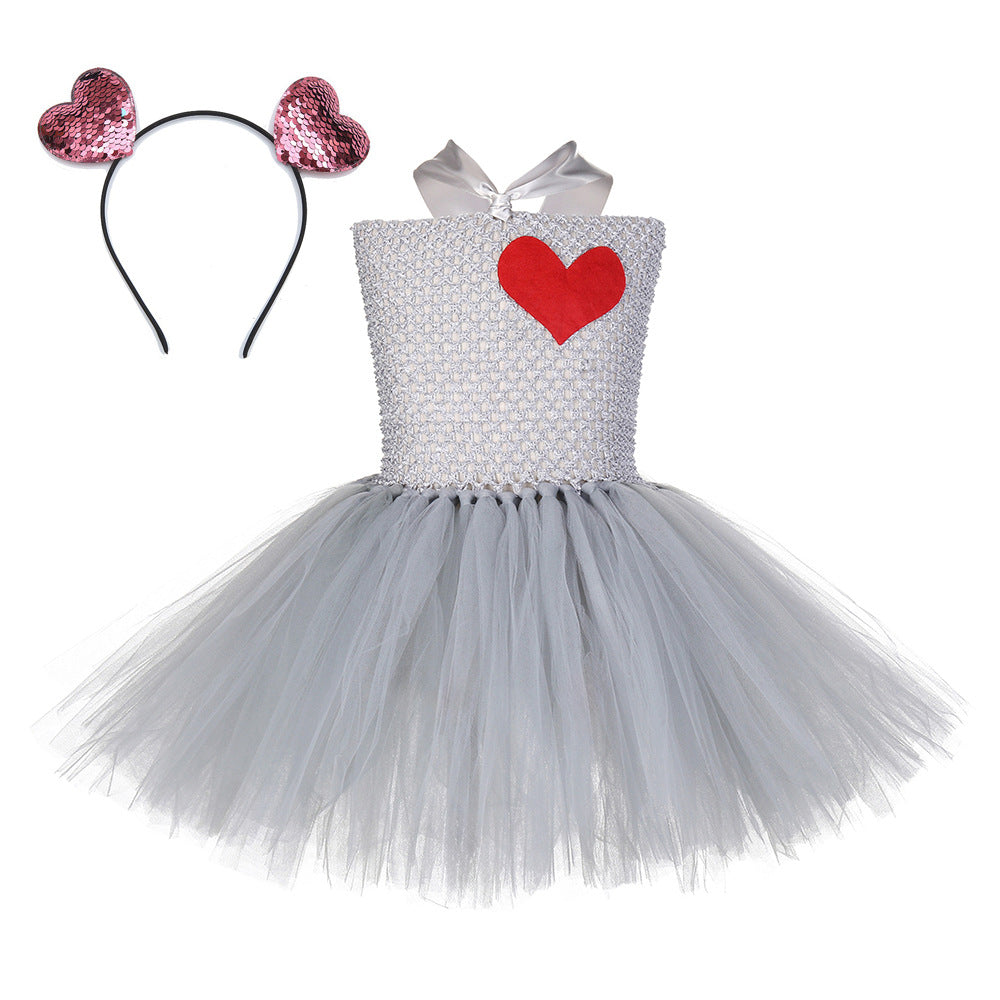 Children Girls’ Halloween Costume Set: Sleeveless Herringbone Pattern Tulle Patchwork Dress with Accessory – Sets, MyKids-USA®, Costume Sets, MyKids-USA - Size/Age - S (1-3Y) - Color - Pink -  -  - TR2409071039.