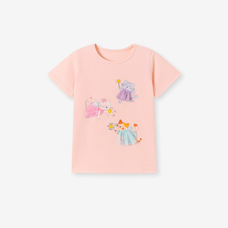 Kids’ Cartoon Pattern Short Sleeves T-shirt in European and American Style for Summer, MyKids-USA®, Baby & Toddler Tops, MyKids-USA - Size/Age - 90 (12-24M) - Color - Pink -  -  - TR2601072334-B.