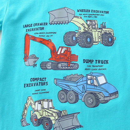 Summer Boys’ Excavators and Truck Cartoon Pattern T-shirt in European and American Style, MyKids-USA®, Baby & Toddler Tops, MyKids-USA -  -  -  -  -  -  - 