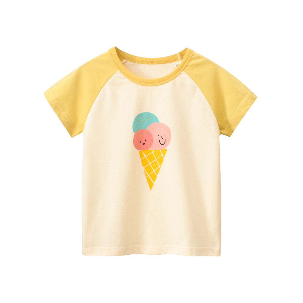 Ice-Cream Cartoon Print Girls’ T-Shirt In European And American Style For Summer