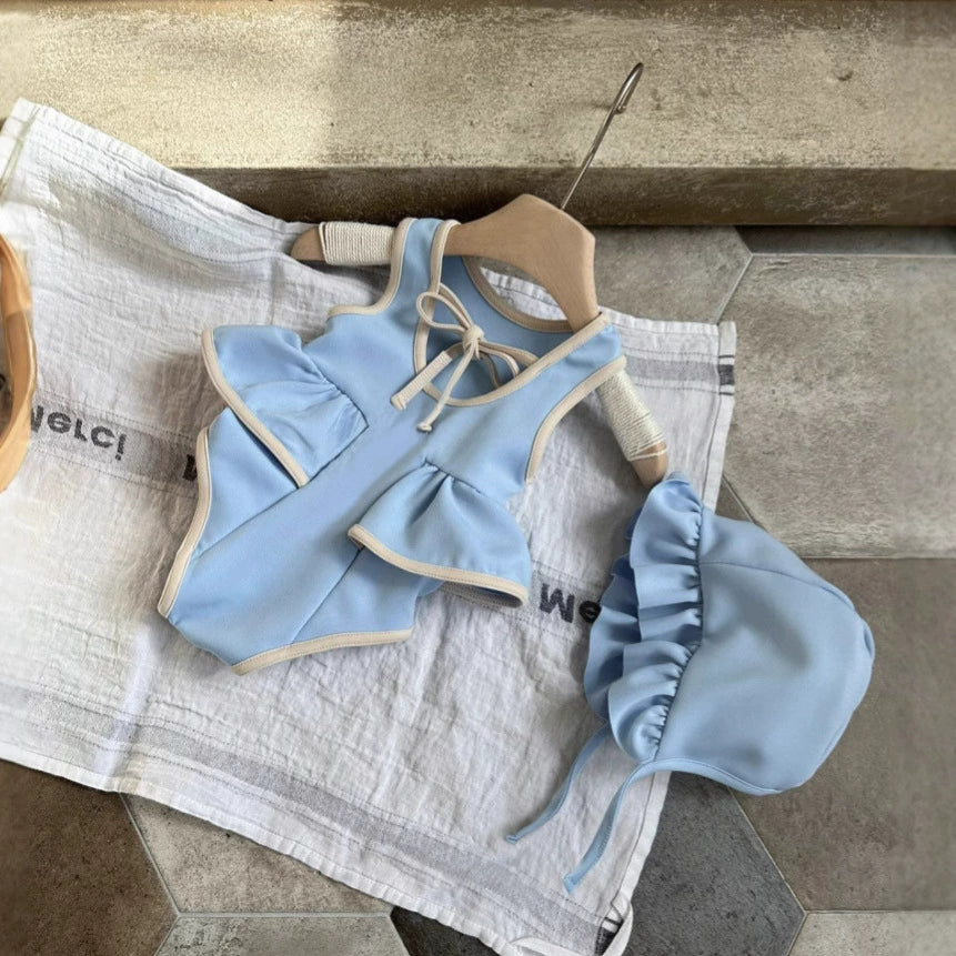 Arrival Baby Girl Color Patchwork Sleeveless Swimwear With Hats, MyKids-USA®, Baby One-Pieces, MyKids-USA - Size/Age - 66 (3-6M) - Color - Blue -  -  - TR2506161913-A