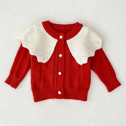 Autumn Arrival Baby Girls Comfortable Color Patchwork Knitted Long Sleeves Cardigan, MyKids-USA®, Cardigans, MyKids-USA - Size/Age - 66 (3-6M) - Color - Red -  -  - TR2507242141-B