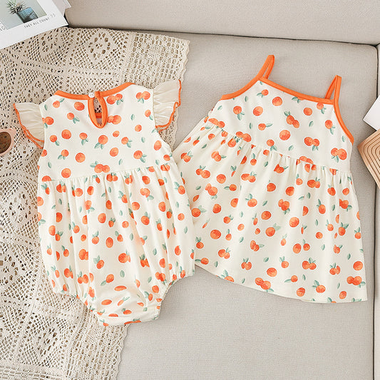 Design Summer Girls Vivid Orange Print Striped Sleeveless Strap Dress, MyKids-USA®, Baby & Toddler Dresses, MyKids-USA -  -  -  -  -  -  - 