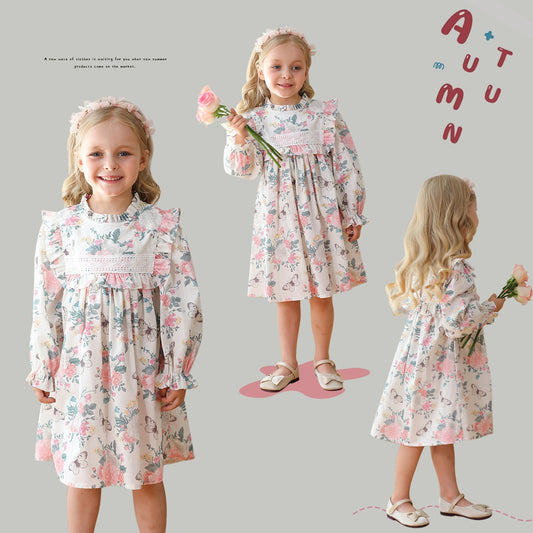 Arrival Autumn Girls Ruffle Neck Long Sleeves Floral Dress, MyKids-USA®, Baby & Toddler Dresses, MyKids-USA -  -  -  -  -  -  - 
