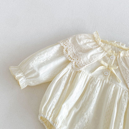 MyKids-USA® Autumn Arrival Baby Girls Long Sleeves Cute Solid Color Lace Trim Bodysuit