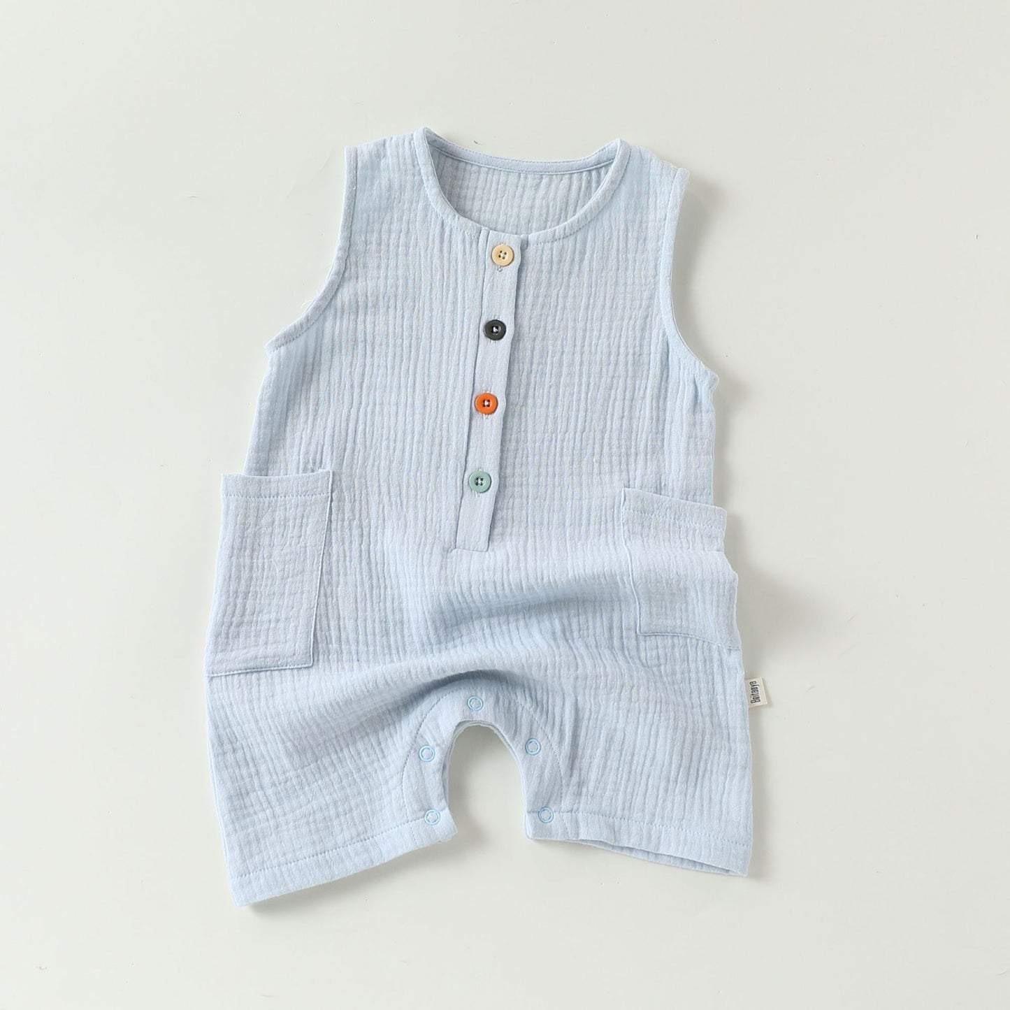 Summer Arrival Baby Unisex Sleeveless Colorful Button Rompers Bodysuits, MyKids-USA®, Bodysuits, MyKids-USA - Size/Age - 66 (3-6M) - Color - Blue -  -  - TR2604272355-B.