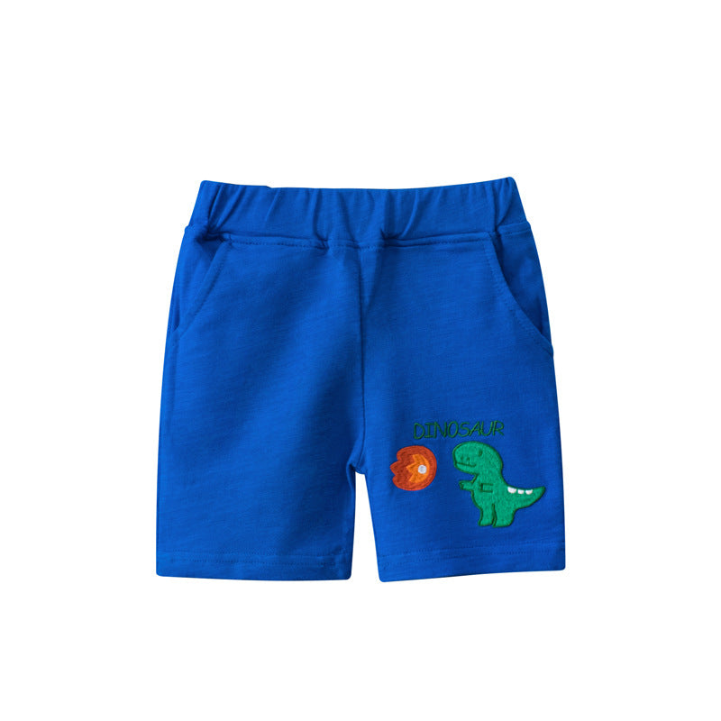 Dinosaur Pattern Solid Color Summer Shorts