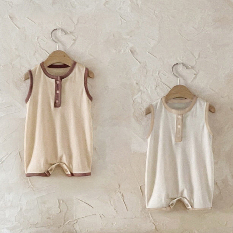 Summer Arrival Baby Unisex Simple Color Patchwork Sleeveless Crew Neck Rompers, MyKids-USA®, Baby One-Pieces, MyKids-USA -  -  -  -  -  -  - 