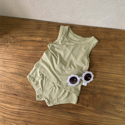 MyKids-USA® Arrival Summer Baby Sleeveless Plain Vest and Bloomers Clothing Set