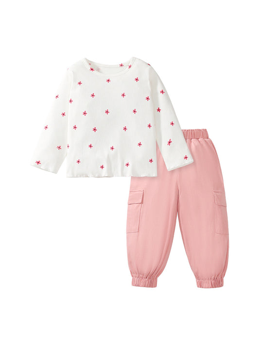 Spring And Autumn Girls Casual Simple Star Print Long Sleeves Top T-Shirt And Pants Clothing Set, MyKids-USA®, Baby & Toddler Outfits, MyKids-USA - Size/Age - 90 (12-24M) - Color - White -  -  - TR2407112309-A
