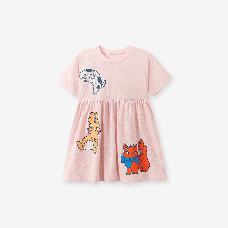 Summer Arrival Baby Girls Animals Cartoon Pattern Short Sleeves Dress
