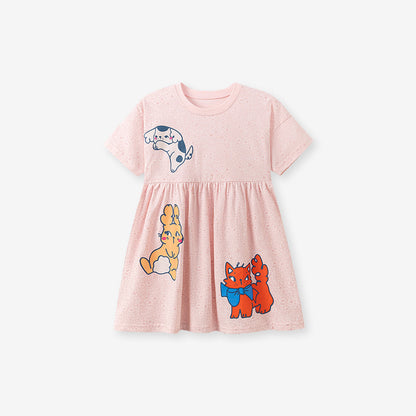 Summer Arrival Baby Girls Animals Cartoon Pattern Short Sleeves Dress
