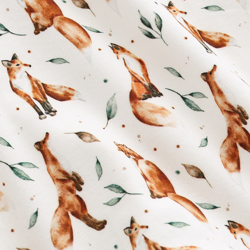 Summer Hot Selling Baby Fox Animals Print Crew Neck Sleeveless Design Organic Cotton Jumpsuit