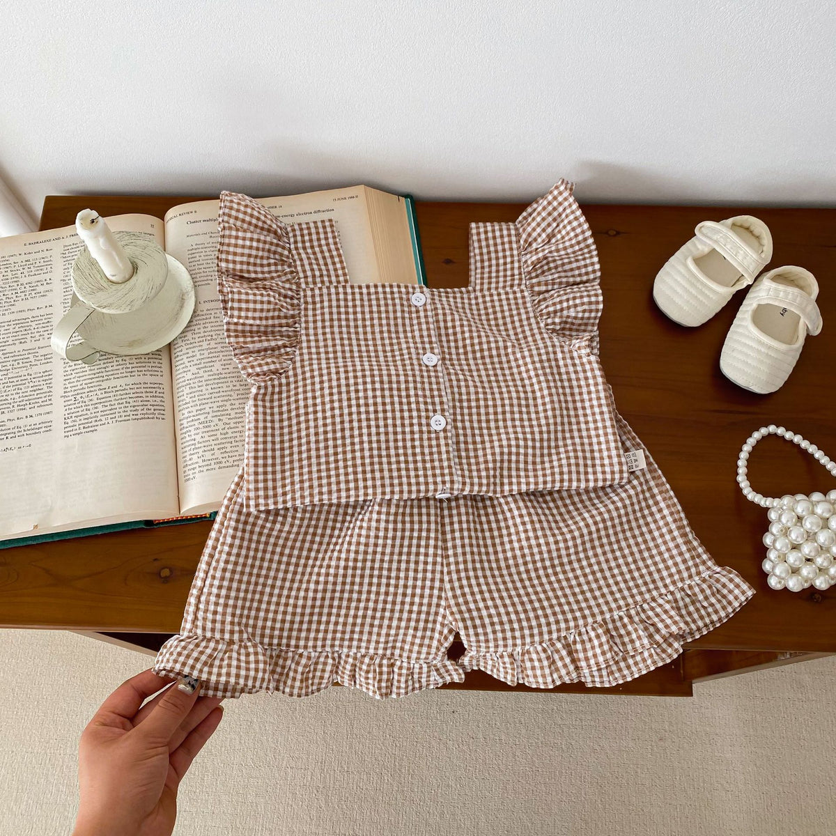 MyKids-USA Summer Girls Plaid Shirt And Shorts Clothing Set, MyKids-USA®, Baby & Toddler Outfits, MyKids-USA - Size/Age - 90 (12-24M) - Color - Coffee -  -  - TR2403102052-B.