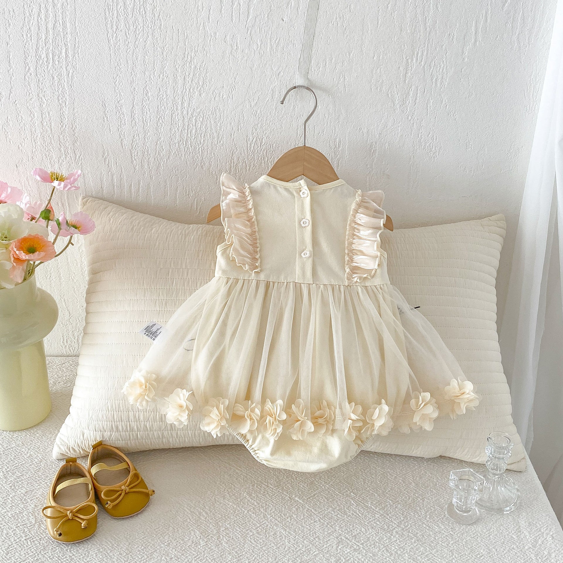 Design Summer Baby Kids Girls Fly Sleeves Flowers Pattern Tulle Decorated Bodysuit, MyKids-USA®, Bodysuits, MyKids-USA -  -  -  -  -  -  - .