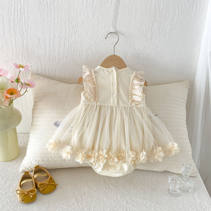 Design Summer Baby Kids Girls Fly Sleeves Flowers Pattern Tulle Decorated Bodysuit, MyKids-USA®, Bodysuits, MyKids-USA -  -  -  -  -  -  - .