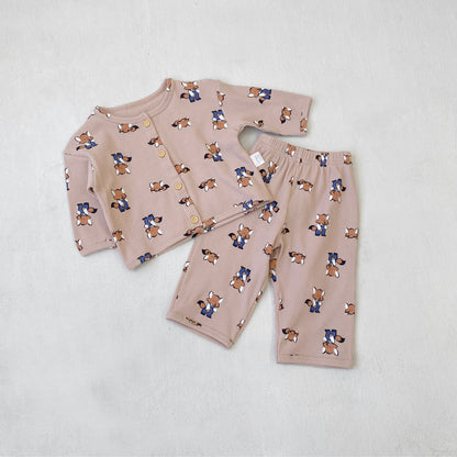MyKids-USA® Spring and Autumn Baby Kids Unisex Long Sleeves Cartoon Shirt and Pants Pajamas Clothing Set