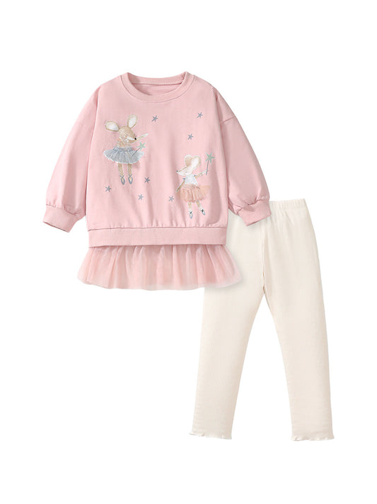 Spring And Autumn Girls Cartoon Dancers Pattern Long Sleeves Crew Neck Top Sweatshirt Design Dress And Pants Clothing Set, MyKids-USA®, Baby & Toddler Outfits, MyKids-USA - Size/Age - 90 (12-24M) - Color - Pink -  -  - TR2407250900-A