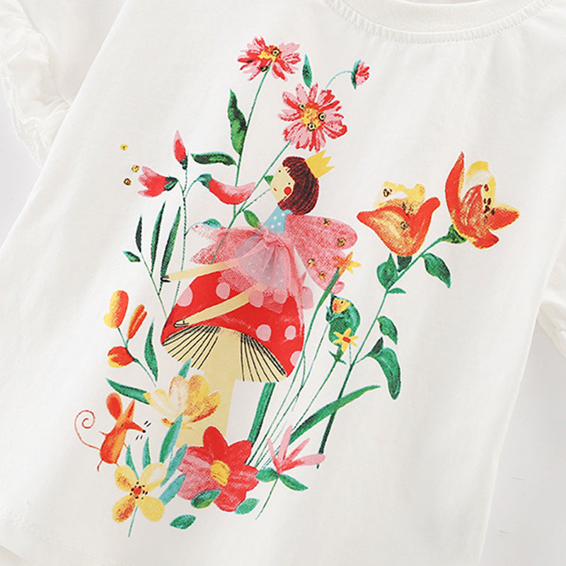 Summer Arrival Girls’ Flowers and Cartoon Pattern Short Sleeves T-shirt in European and American Style, MyKids-USA®, T-Shirts, MyKids-USA -  -  -  -  -  -  - 
