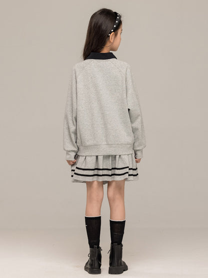Arrival Autumn Kids Girls Long Sleeves Butterfly-bows Pattern Sweatshirt and Striped Skirt Sets