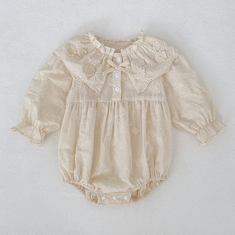 Autumn Baby Girls Flowers Pattern Long-sleeved Peter Pan Collar Onesies and Dress – Princess Sister Matching Set