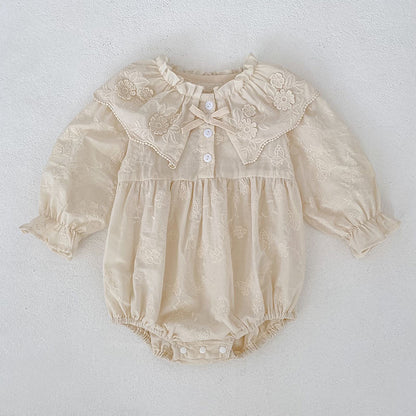 Autumn Baby Girls Flowers Pattern Long-sleeved Peter Pan Collar Onesies and Dress – Princess Sister Matching Set
