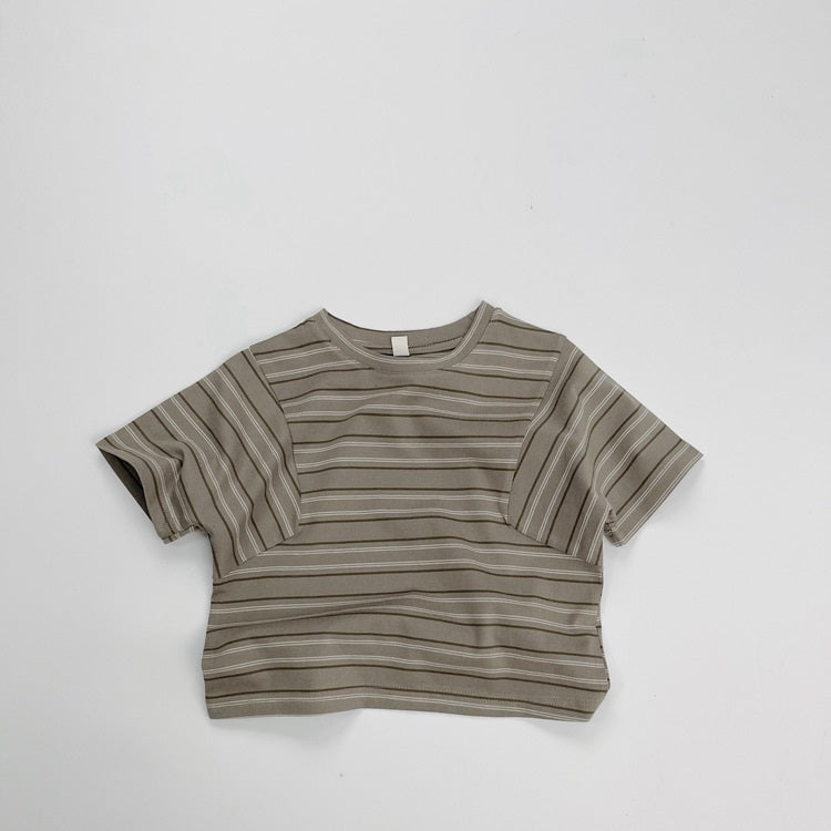 Summer Arrival Kids Unisex Comfortable Short Sleeves Striped Pattern Top Casual T-shirt, MyKids-USA®, Baby & Toddler Tops, MyKids-USA - Size/Age - 110 (3-5Y) - Color - Grey -  -  - TR2505082215-B