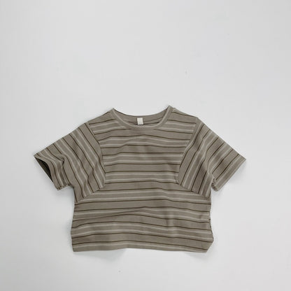 Summer Arrival Kids Unisex Comfortable Short Sleeves Striped Pattern Top Casual T-shirt, MyKids-USA®, Baby & Toddler Tops, MyKids-USA - Size/Age - 110 (3-5Y) - Color - Grey -  -  - TR2505082215-B