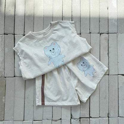Summer Hot Selling Baby Kids Unisex Sleeveless Teddy Bear Printed T-shirt and Shorts Casual Clothing Set, MyKids-USA®, Baby & Toddler Outfits, MyKids-USA - Size/Age - 73 (6-9M) - Color - Beige -  -  - TR2505242053-A