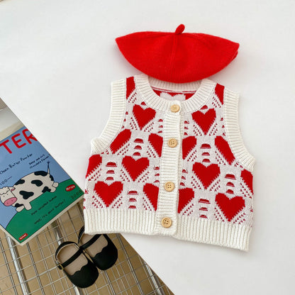 Autumn Heart Style Sleeveless Knitwear Cardigan