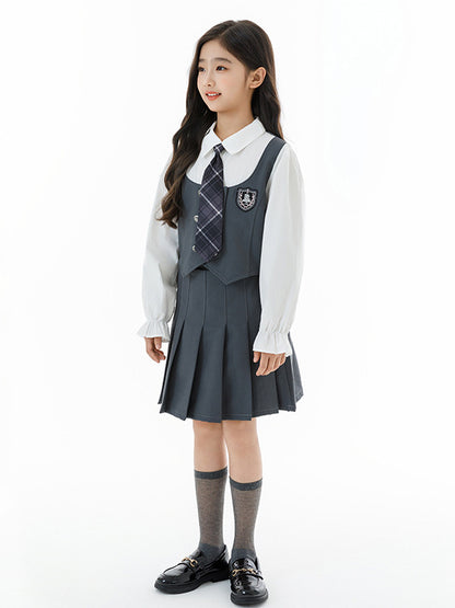 Arrival Autumn Kids Girls Long Sleeves Color Patchwork Top and Plain Skirt Clothing Set