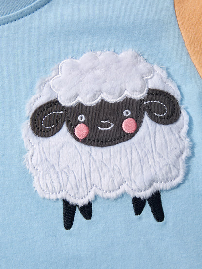 Baby Kids Unisex Cute Sheep Pattern Crew Neck Short Sleeves T-Shirt