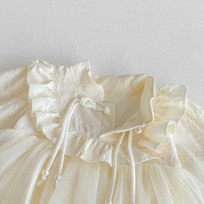 Autumn Arrival Baby Girls Long Sleeves Solid Color Flowers Pattern Tulle Decorated Onesies, MyKids-USA®, Bodysuits, MyKids-USA -  -  -  -  -  -  - 