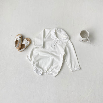 Summer Arrival Baby Girls Simple Long Sleeves Onesies with Embroidered Collar, MyKids-USA®, Baby One-Pieces, MyKids-USA - Size/Age - 66 (3-6M) - Color - Beige -  -  - TR2505122308-A