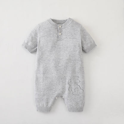 Baby Unisex 100% Cotton Knitting Romper With Hollow-Out Rabbit Design In Summer Outfit