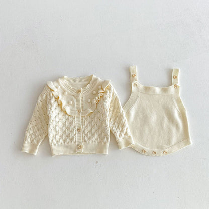 Winter and Autumn Baby Kids Girls Geometric Jacquard Pattern Long Sleeves Cardigan and Sleeveless Onesies 2-piece Knitted Clothing Set, MyKids-USA®, Baby & Toddler Outfits, MyKids-USA - Size/Age - 66 (3-6M) - Color - White -  -  - TR2511102333-B