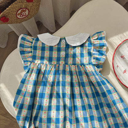 Summer Arrival Baby Girls Fly Sleeves Plaid Pattern Peter Pan Collar Dress, MyKids-USA®, Baby & Children's Dresses, MyKids-USA -  -  -  -  -  -  - .
