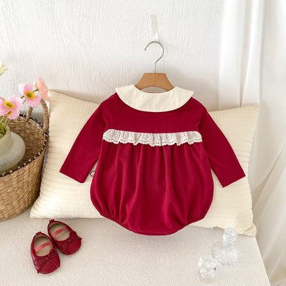 Autumn Arrival Baby Girls Long Sleeves Color Patchwork Peter Pan Collar Onesies, MyKids-USA®, Baby One-Pieces, MyKids-USA -  -  -  -  -  -  - 