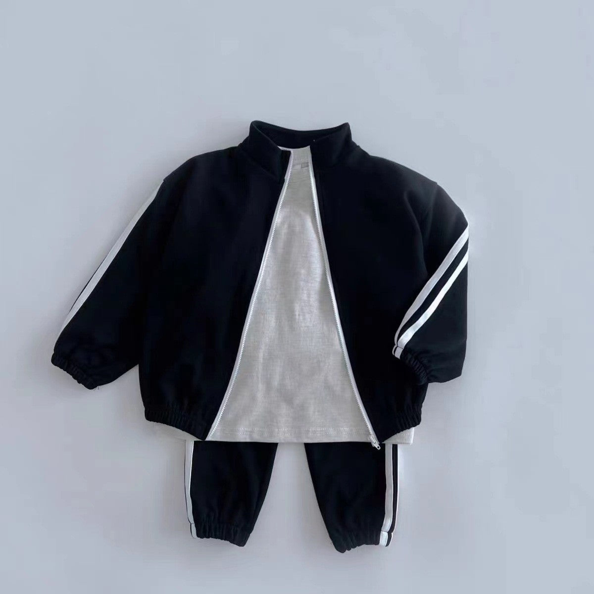 Autumn Kids Unisex Casual Striped Long Sleeves Zip-up Stand Collar Top and Pants Clothing Set, MyKids-USA®, Baby & Toddler Outfits, MyKids-USA - Size/Age - 73 (6-9M) - Color - Black -  -  - TR2411172337-A