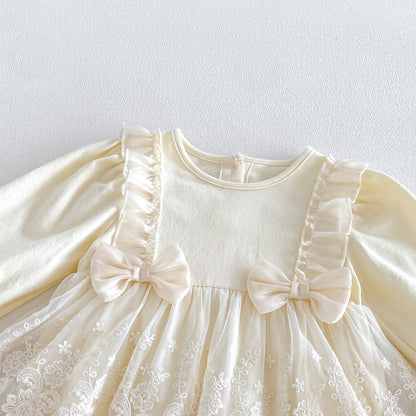 MyKids-USA® Autumn Arrival Baby Girls Long Sleeves Lace Trim Embroidered Pattern Bodysuit Dress