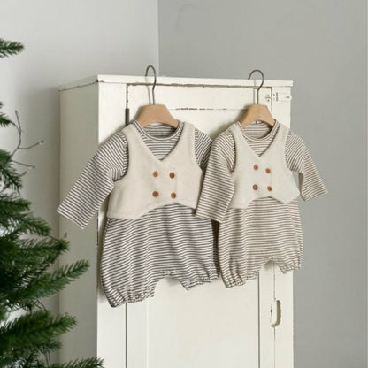 MyKids-USA® Autumn Arrival Baby Kids Long Sleeves Striped Bodysuit with Vest