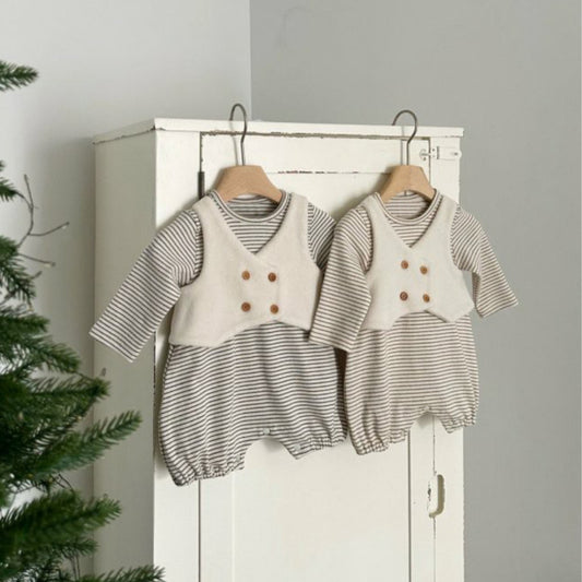 MyKids-USA® Autumn Arrival Baby Kids Long Sleeves Striped Bodysuit with Vest